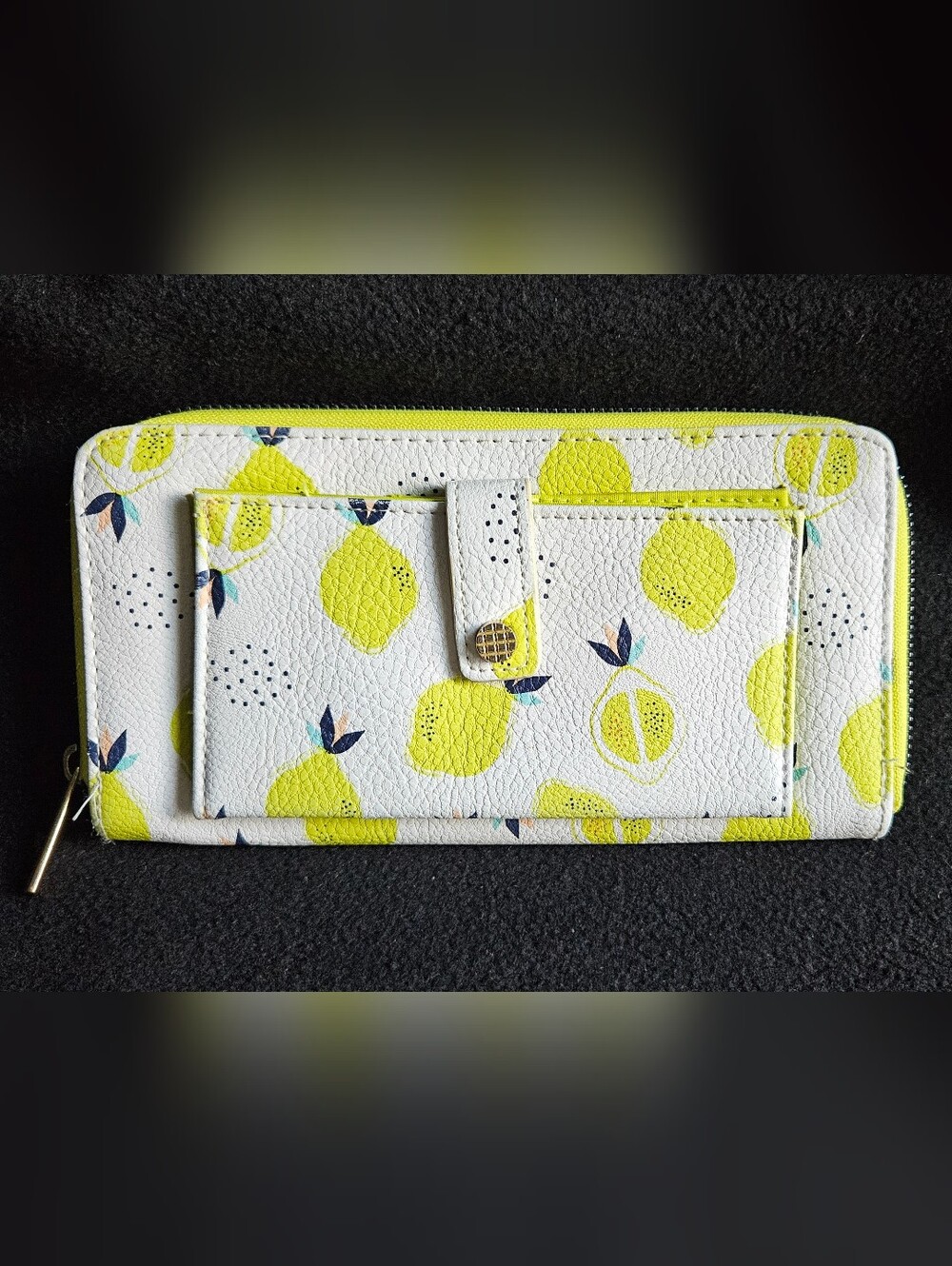 Unbranded Lemon Print 3-Sided Zipper Wallet - Yellow & White